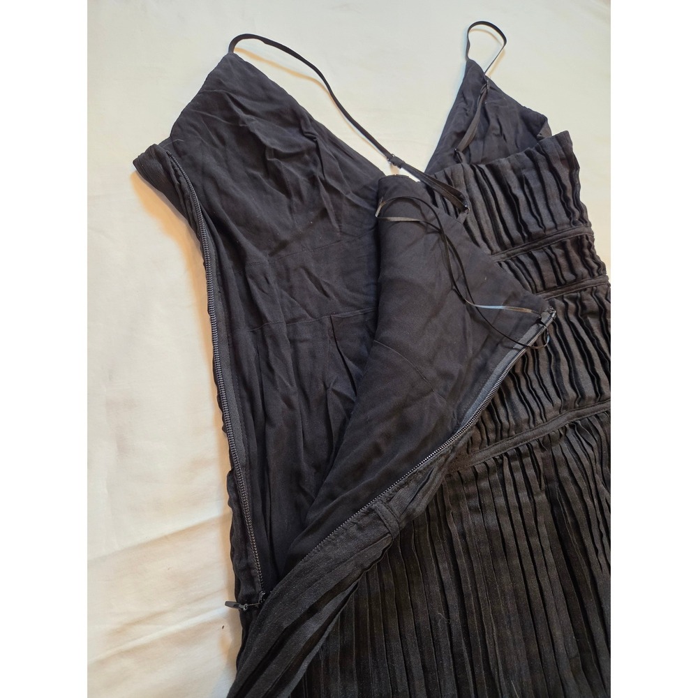 Banana Republic Black Pleated Maxi Dress Plunge V-Neck Linen Blend Size 10 - Picture 9 of 9